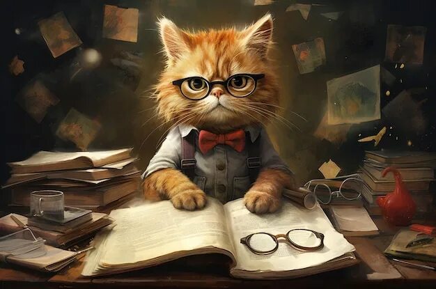 Кот ученый фото Cat student Professor cat cat scientist Generative AI Premium AI-generated image