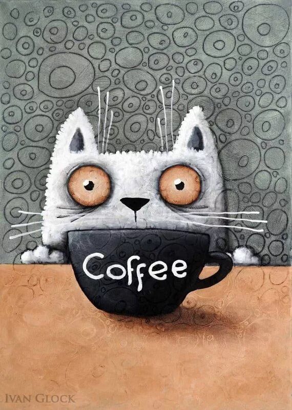Кот утром картинка прикольная Coffee Cat, Cat Drawing, Cute Cat, Coffeine Cat - Etsy Canada Cat coffee, Coffee