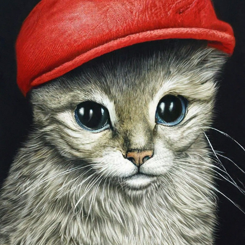 Кот в кепке фото "A cat in a red-colored cap in a cool ." - image created in Shedevrum