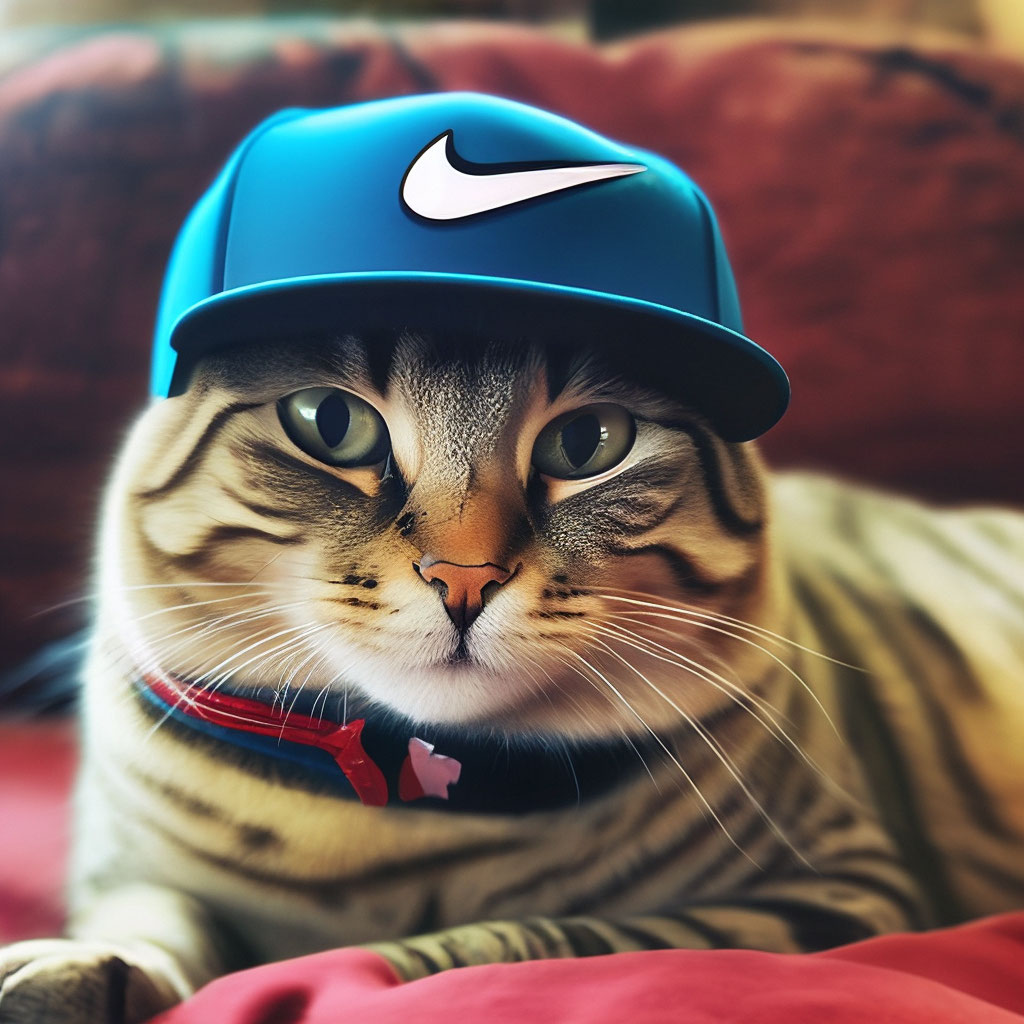 Кот в кепке фото "The cat in the nike cap" - image created in Shedevrum