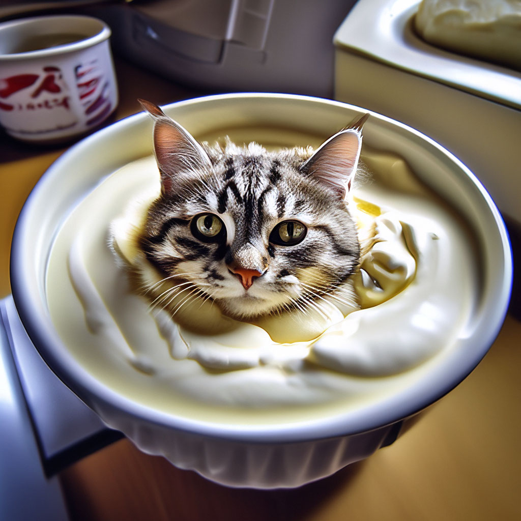 Кот в сметане фото мем "Cat in sour cream" - image created in Shedevrum