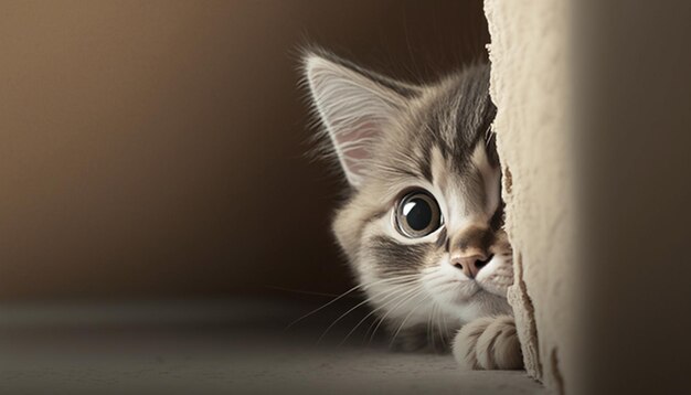 Кот выглядывает фото Premium Photo A frightened cat peeks out from around the corner with copy space 