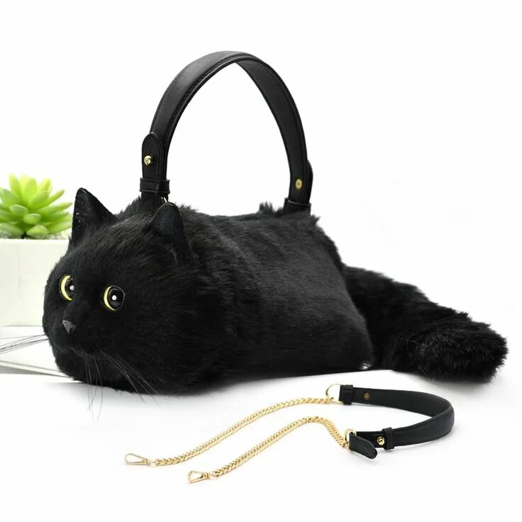 Кота сумочку Handmade lifelike black cat messenger bag, made of high quality faux fur and PU 