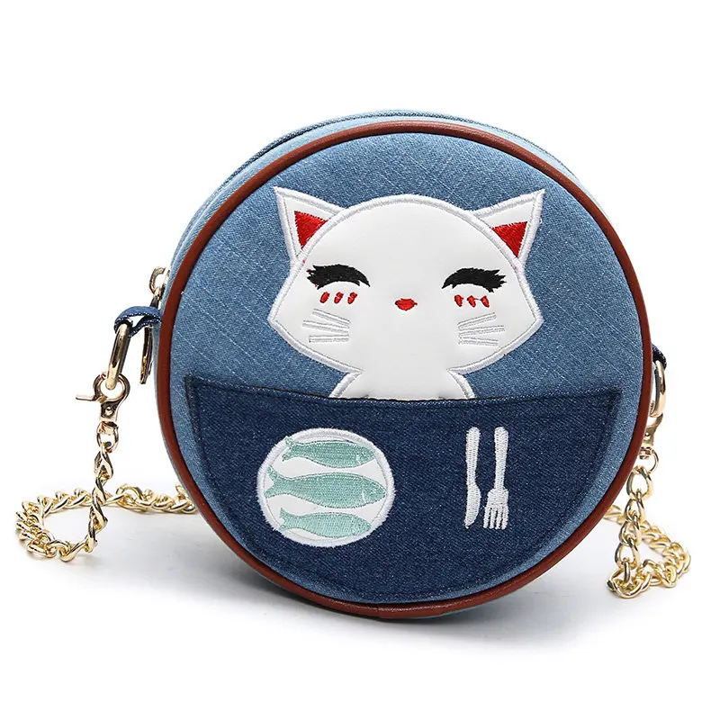 Кота сумочку Cartoon Women Messenger Cat Bags jeans Circular Handbags Small chic Chain Crossb