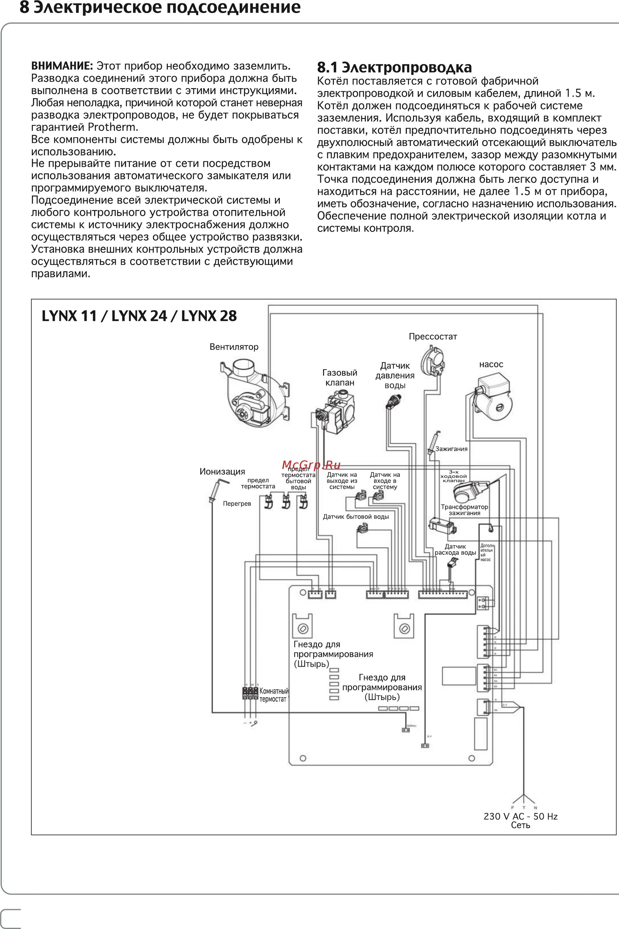 Котел протерм рысь схема подключения Protherm lynx 28 Инструкция по эксплуатации онлайн 18/96 152683