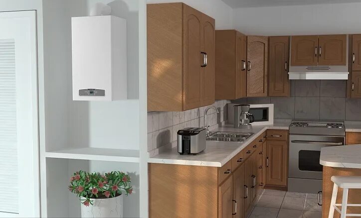 Котел в интерьере кухни Настенный двухконтурный газовый котел Ariston CARES X 24 CF