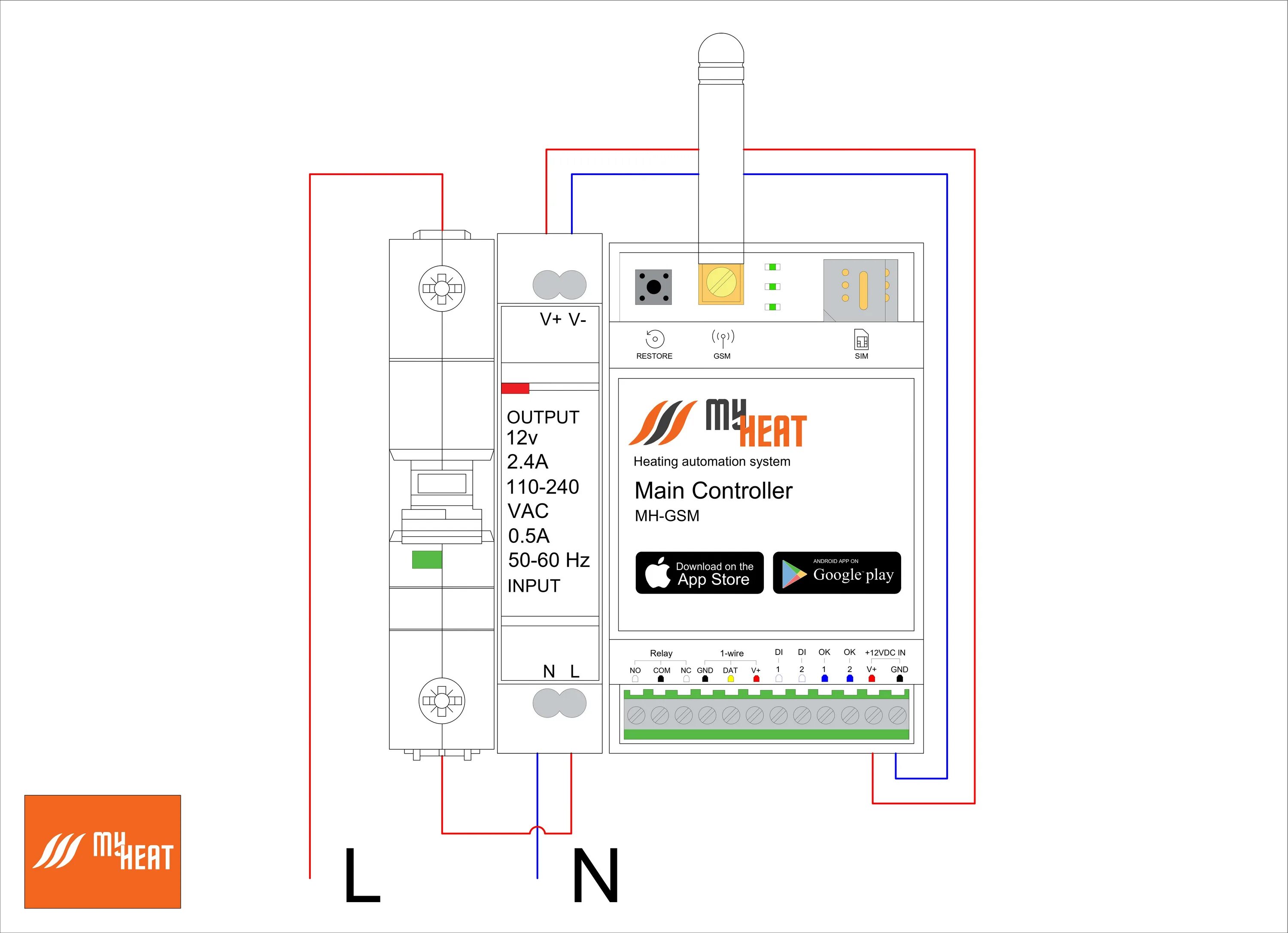 Котел varme 24 схема подключения wifi модуля Схема подключения блока питания MyHeat GSM