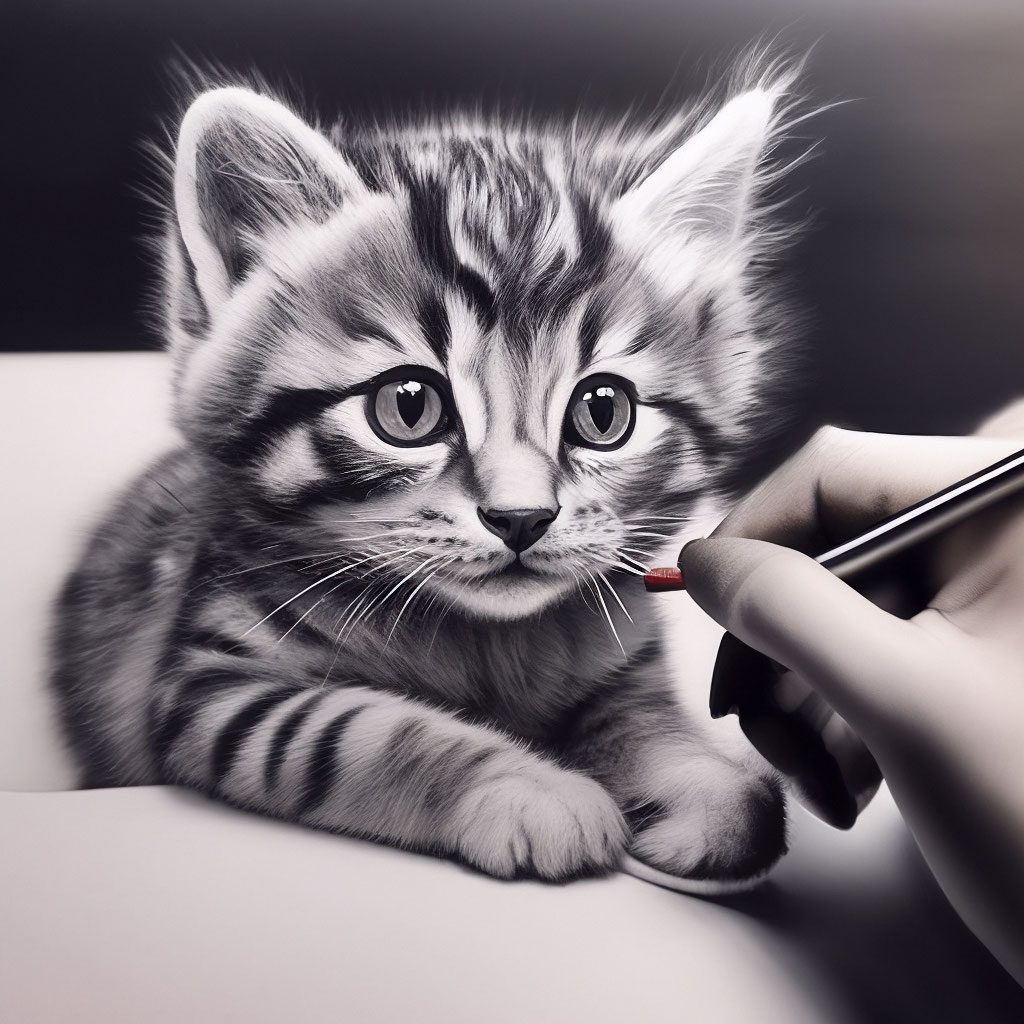 Котенок карандашом фото Рисунок простым карандашом,котенок" - картинка создана в Шедевруме