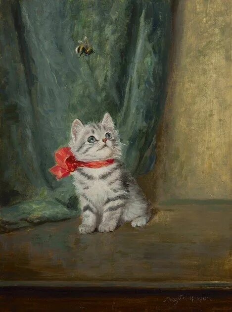Котенок картина фото Meta Plückebaum, 1876-1944, German Cat art illustration, Cat painting, Cats illu