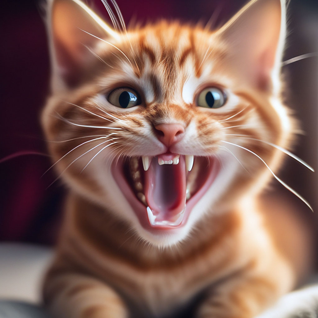 Котенок улыбается фото "Funny red kitten smiles with human ." - image created in Shedevrum