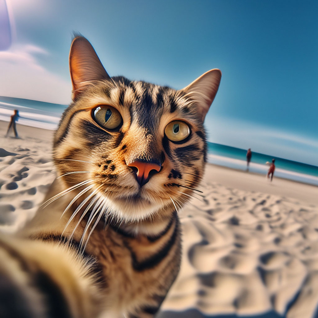 Котик делает фото "Cat takes a selfie on the ." - image created in Shedevrum