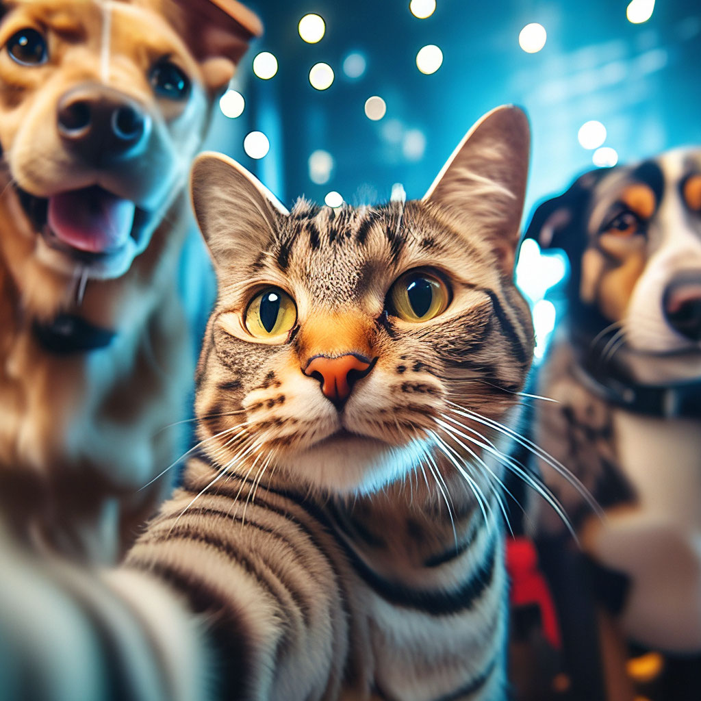 Котик делает фото "Striped cat takes a selfie on the ." - image created in Shedevrum