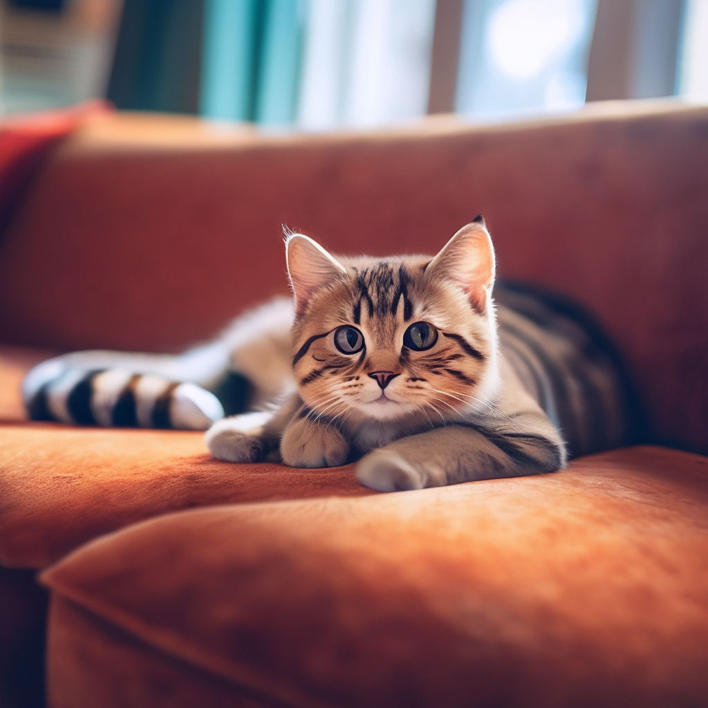 Котик лежит фото Милый котик лежит на диване" - картинка создана в Шедевруме