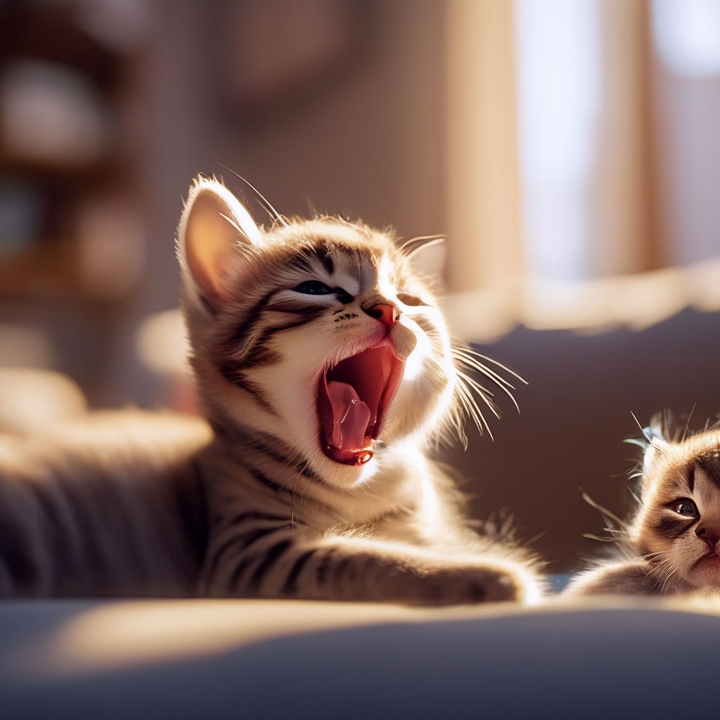 Котик проснулся фото Котёнок проснулся и зевнул на своей." - картинка создана в Шедевруме