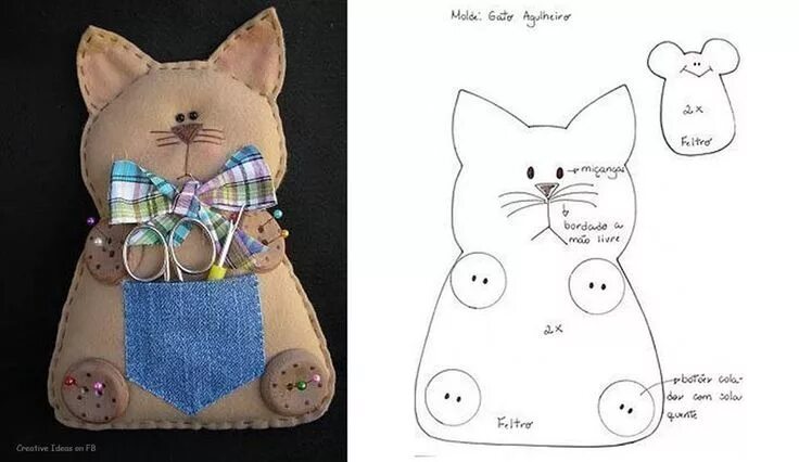 Котик своими руками выкройки Eu Amo Artesanato Modelli con animali, Gatto in feltro, Trapunta con gatti