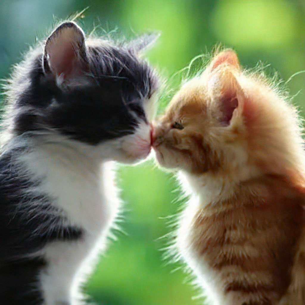 Котик целует фото "Black and red kitten kissing , soft ." - image created in Shedevrum