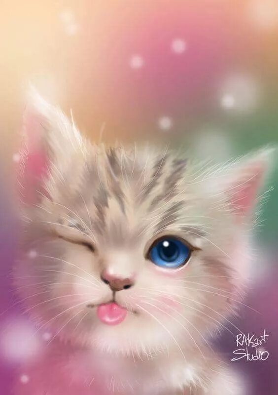 Котики фото на ватсап Adorable Digital Painting of a Kitten