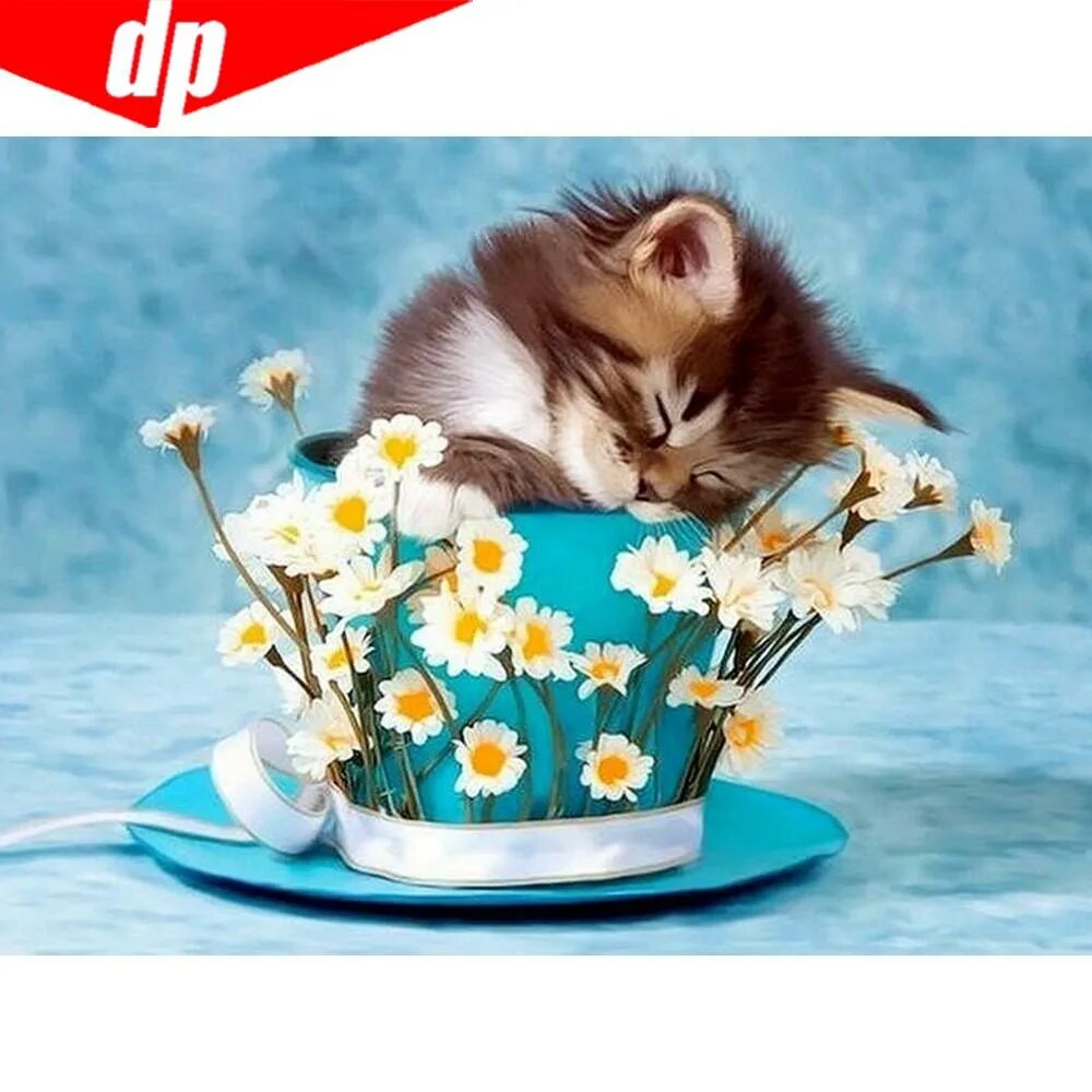 Котики милые доброе утро картинки красивые 5D DIY Diamond Painting Animal Diamond Embroidery Cup Flower And Cat Picture Of 