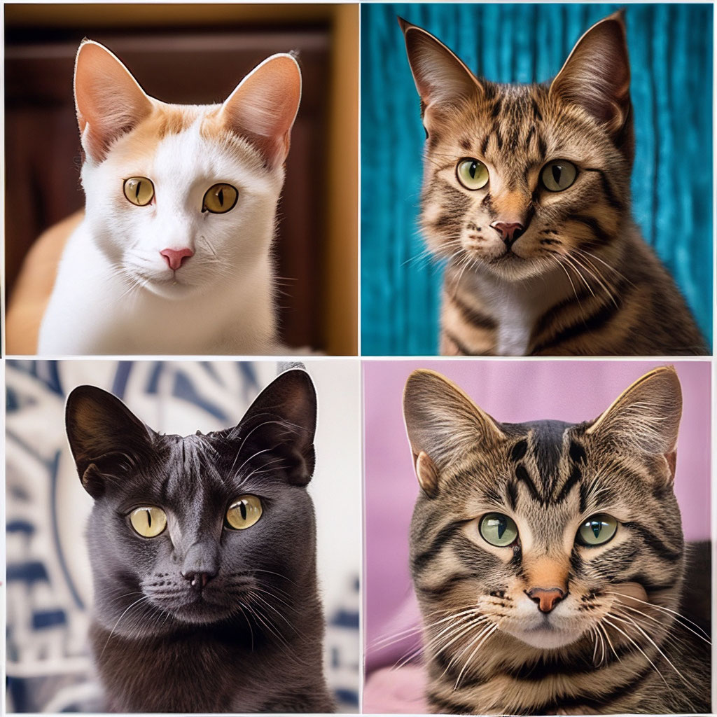 Котики разных пород фото 4 кота разных пород, коллаж" - картинка создана в Шедевруме