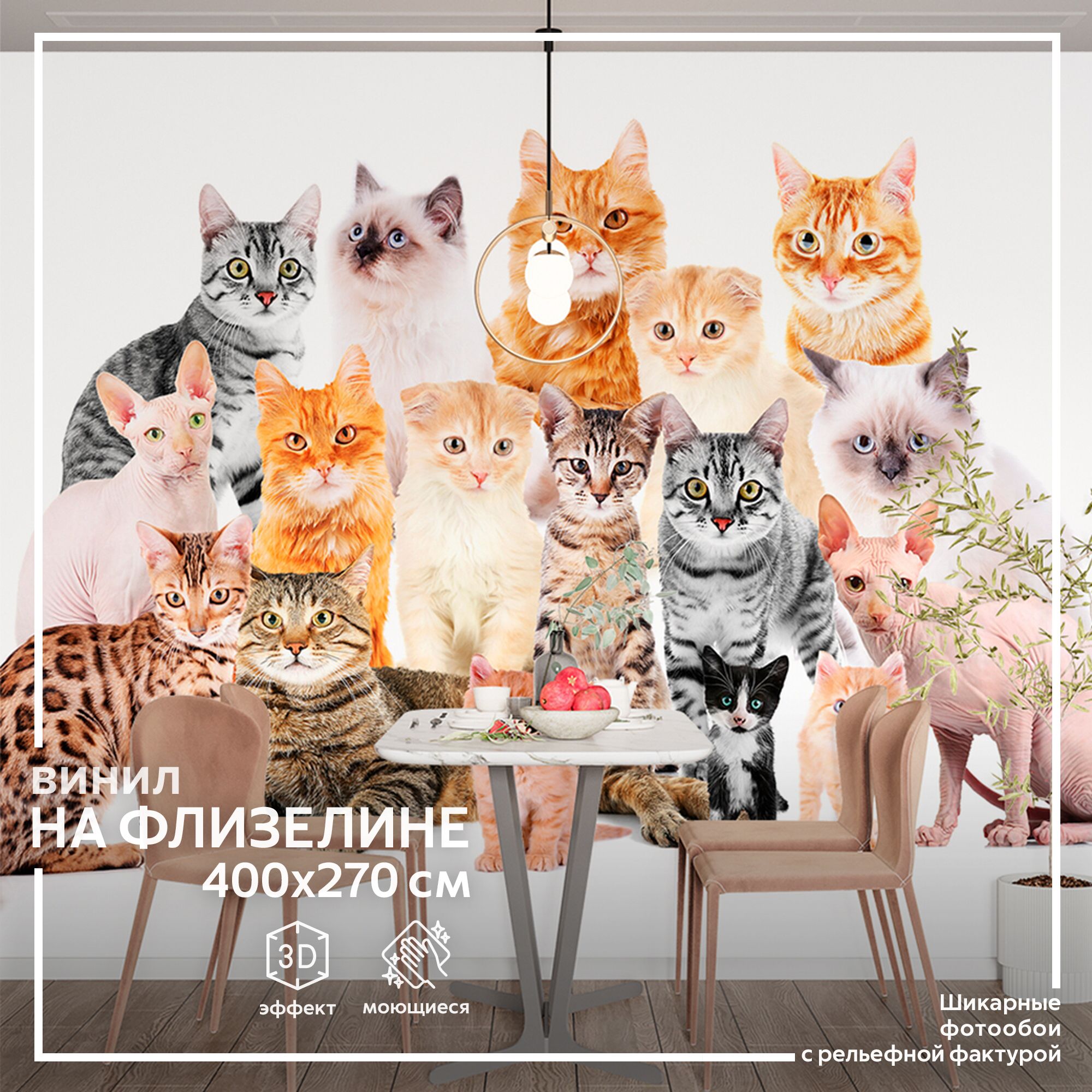 Котики разных пород фото Флизелиновые фотообои на стену Обоюшкины "Коты" 408х270 (ШхВ) - купить по выгодн