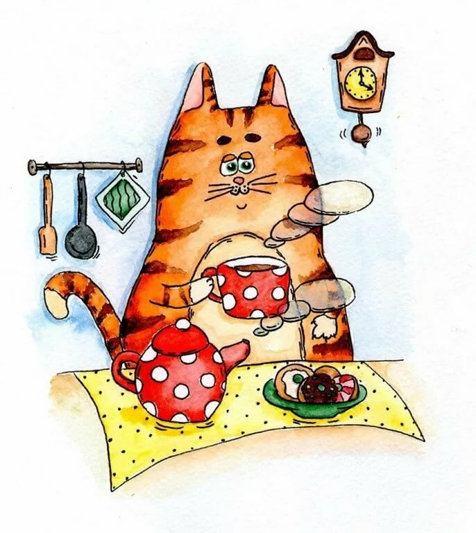 Котики с утра картинки прикольные котёнок и колбаса рисунок: 7 тыс изображений найдено в Яндекс.Картинках