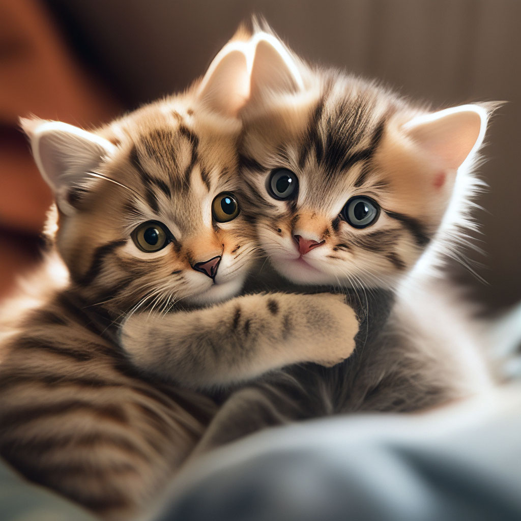 Котики вместе фото "Kitten cat and cat hug together" - image created in Shedevrum