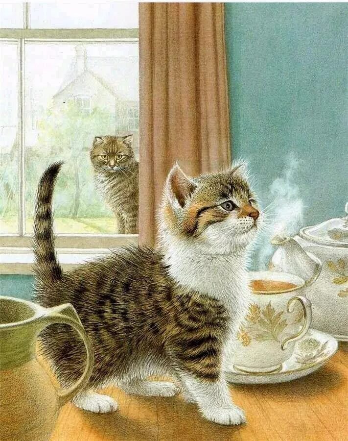 Котики желают доброго утра картинки прикольные Pin by Cidália Almeida on Ilustração bonita Cat artwork, Cat art, Cat drawing