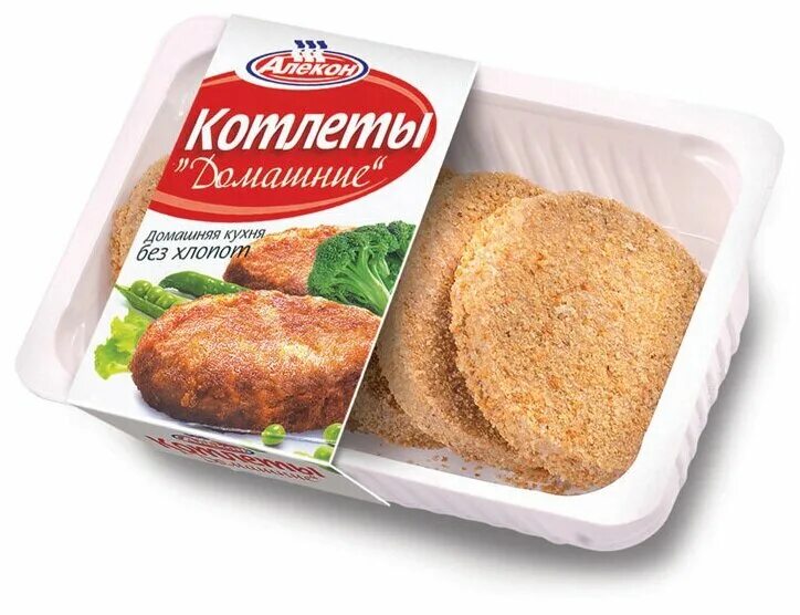 Котлеты в упаковке фото Алекон Замороженные котлеты из говядины и свинины Домашние 480 г - купить в инте