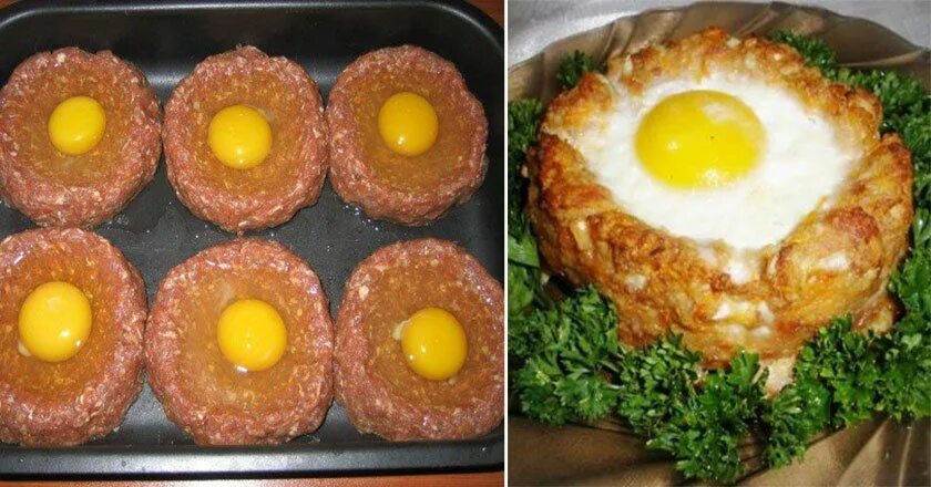 Котлеты внутри яйцо рецепт с фото Гнездышки из фарша с яйцом - отличная альтернатива котлетам. Готовить проще прос