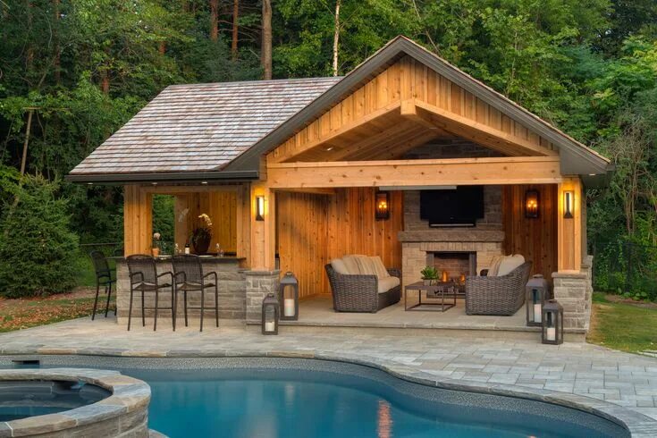 Коттедж с баней фото Pool Craft Backyard pavilion, Pool house designs, Pool gazebo