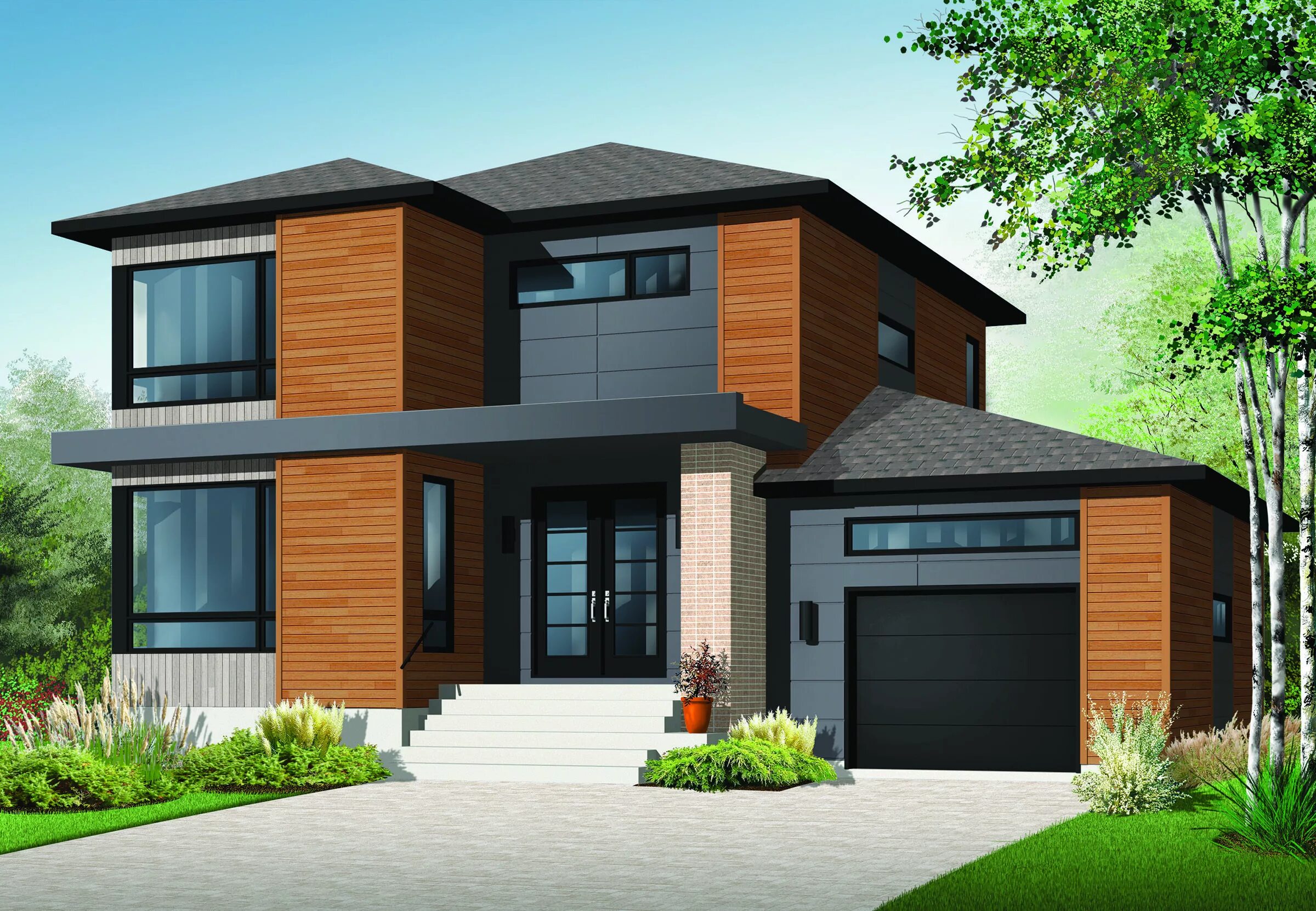 Коттеджи фото и проекты цены Plan 22322DR: Stately Modern with Garage Modern style house plans, Modern contem