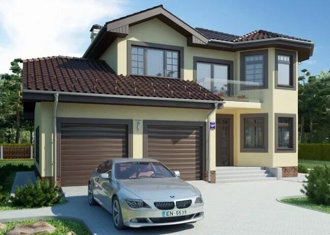 Коттеджи с гаражами проекты и фото Проект дома с 2 гаражами House exterior, House, Design