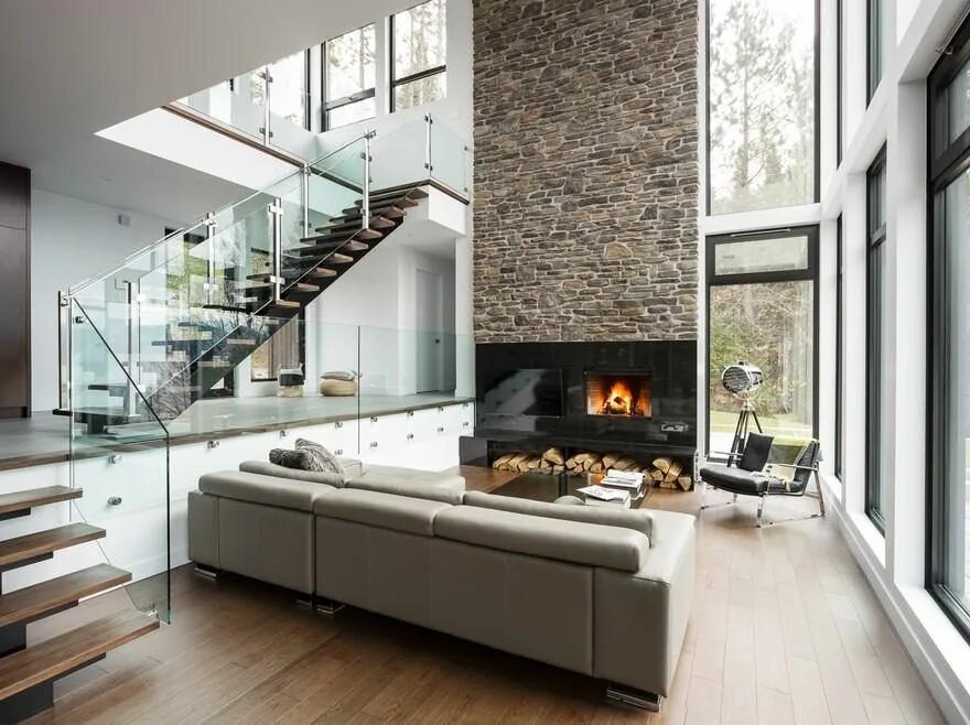 Коттеджи стили интерьера St-Donat House by BONE Structure Popular living room, Home, Dream house