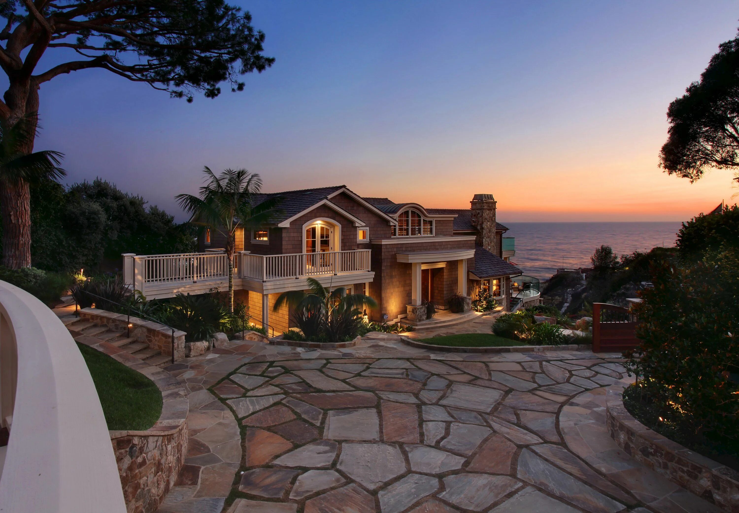 Коттеджи у моря фото USA Houses Laguna Beach Mansion Night Cities house ocean wallpaper 3000x2083 588