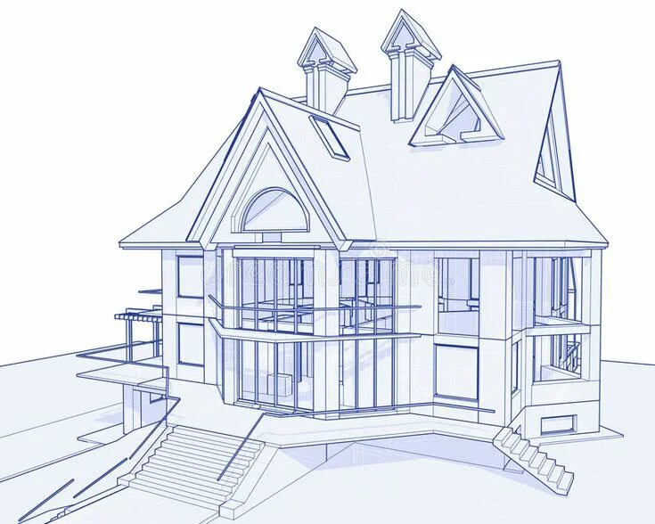 Коттеджные дома чертежи Modern house - blueprint. 3d blueprint house: vector technical draw , #Ad, #blue