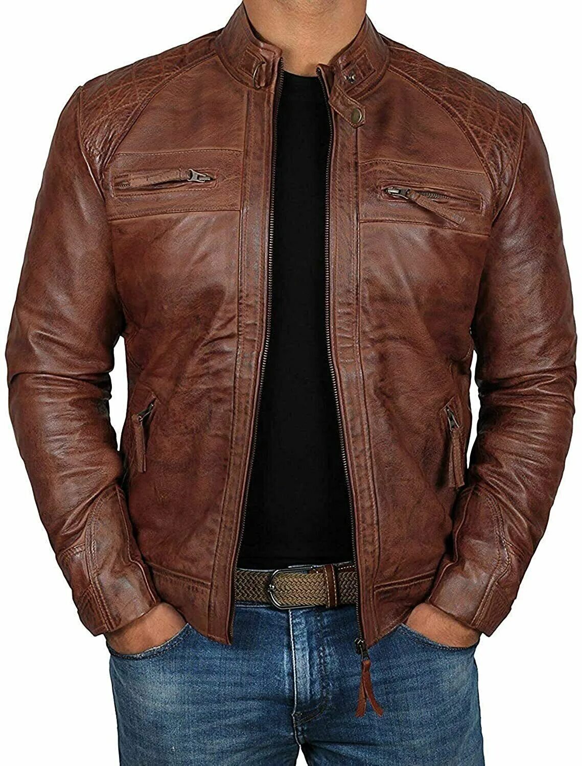 Красивые мужские кожаные куртки фото Купить genuine lambskin brown leather (Мужчины) заказать с доставкой