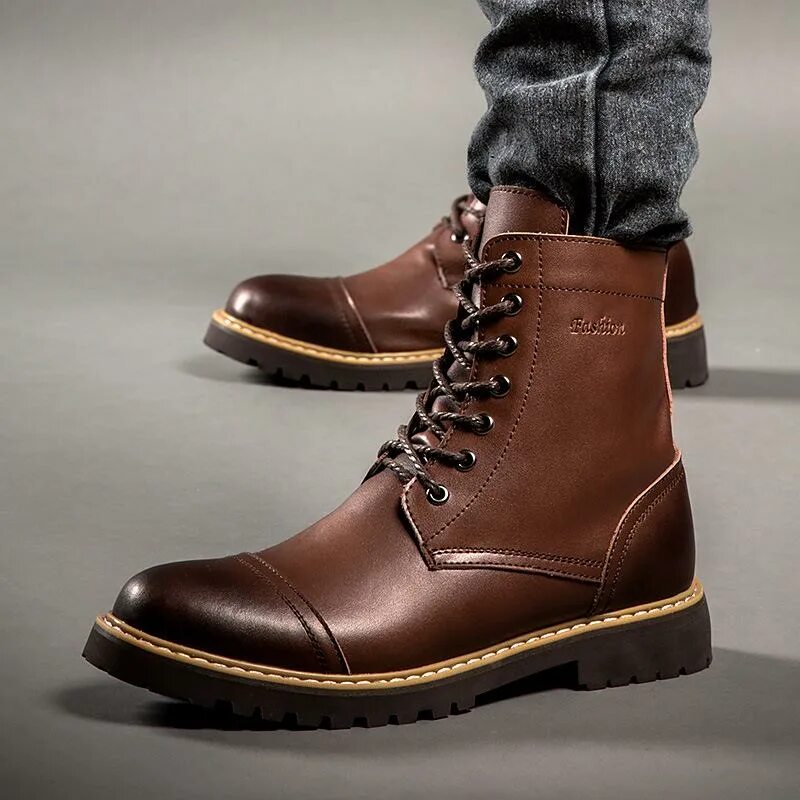 Красивые мужские зимние ботинки фото Fashion Men's High Top Martin Boots купить недорого - выгодные цены, бесплатная 