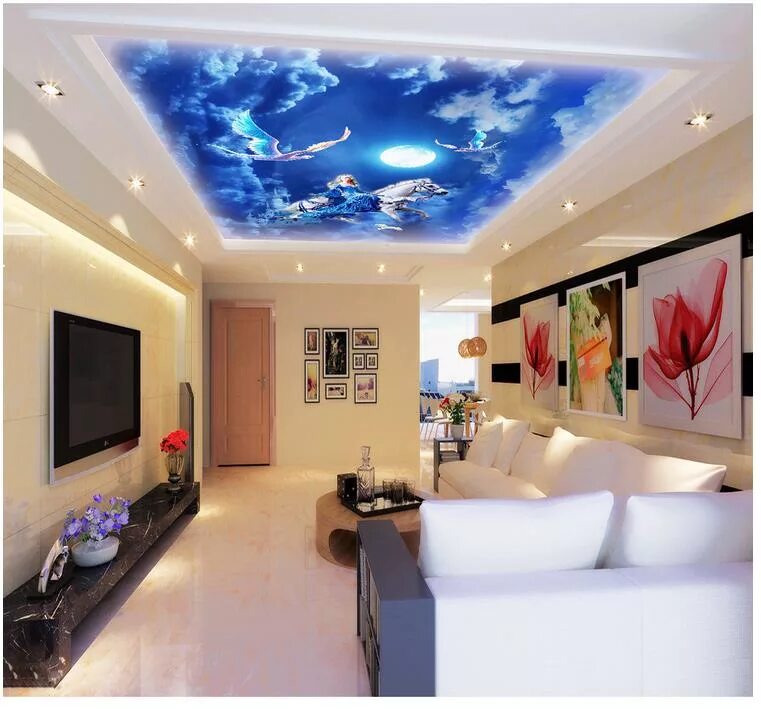 Красивые натяжной потолок фото картинки customized wallpaper for walls White Horse Princess ceiling frescoes 3d ceiling 