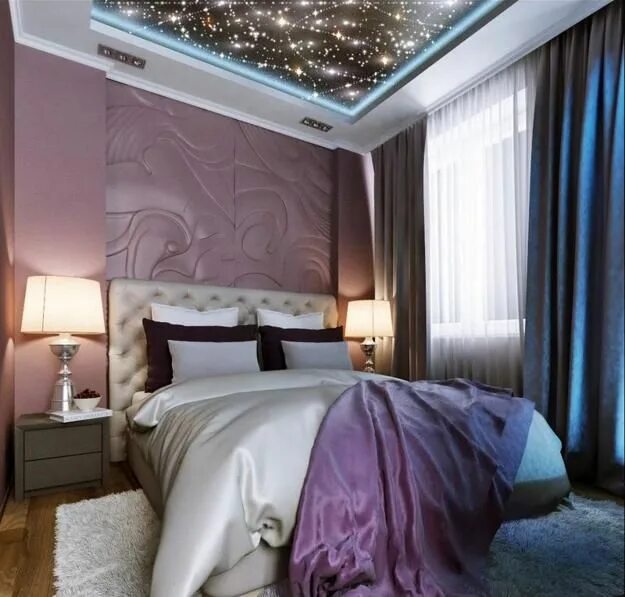 Красивые натяжные потолки фото спальня Mysterious Star Ceiling Designs Made with Stretch Ceiling Film and LED lights Be