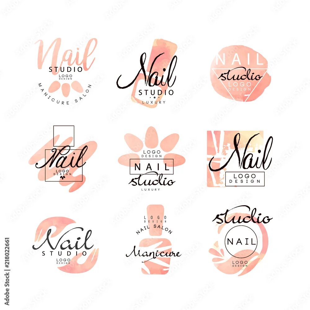 Красивые названия маникюра Manicure nail studio logo design set, creative templates for nail bar, beauty sa