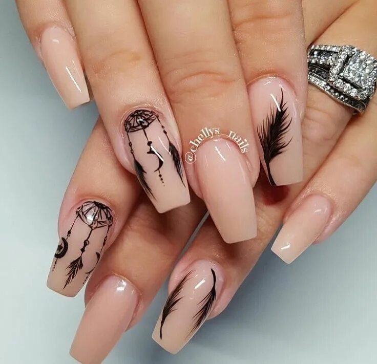 Красивые ногти квадратный маникюр с рисунками ♕ PINTEREST:KIANIA Feather nails, Feather nail art, Feather nail designs