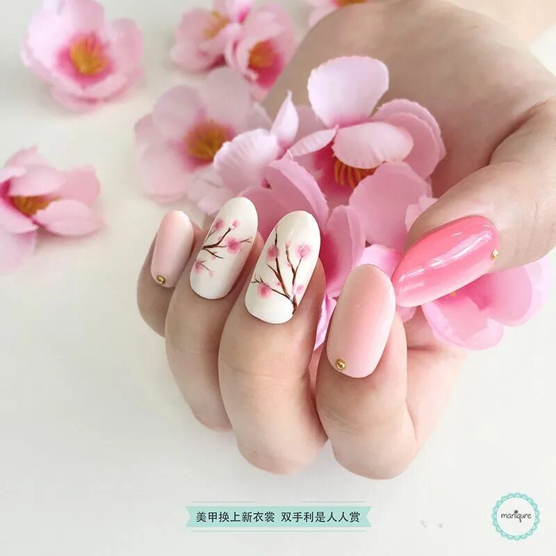 Красивые ногти маникюр на весну Chinese New Year Nail Art - CNY Manicure Uñas de flor de cerezo, Manicura de uña