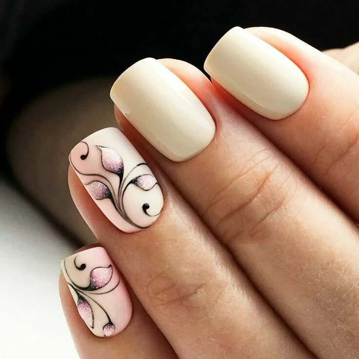 Красивые ногти маникюр нежные тона с рисунком paznokcie Flower nails, Nail art designs, Nail designs