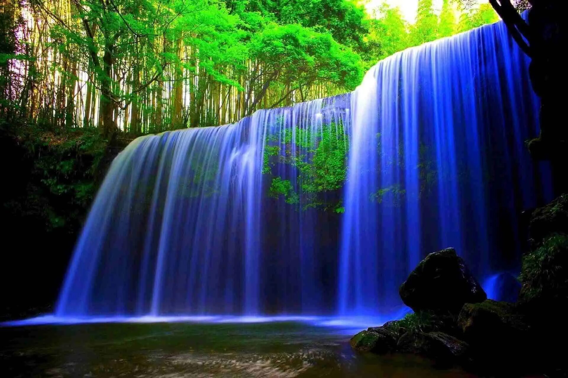 Красивые обои на андроид фото Download Stunning 3D Waterfall in a Lush Forest Wallpaper Wallpapers.com