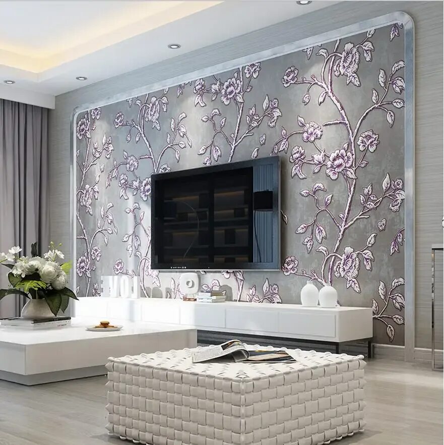 Красивые обои в гостиной фото интерьеры Wallpaper Tv Background Wall Wallpaper 3d Thick Relievo Bedroom Wallpaper Eco-fr