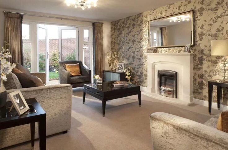 Красивые обои в гостиную фото дизайн Interior Designed Living Room using a neutral colour scheme of taupes, minks, . 