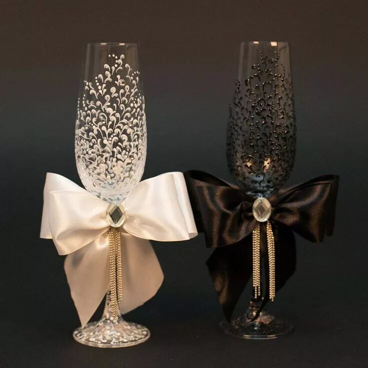 Красивые оформления бокалов Wedding Champagne Glasses Ideas Copas decoradas para novios, Copas boda, Copas d