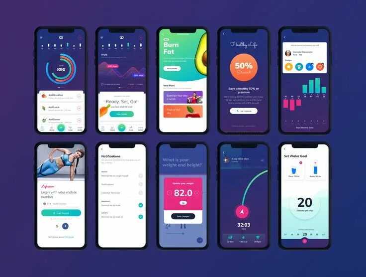 Красивые оформления приложений Lifesum Health and Fitness Mobile App - UI kit - UI Kits on UI8 Health app desig