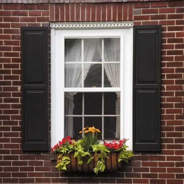 Красивые окна фото снаружи Exterior home shutters with wooden window panel design add style. The heavy fram