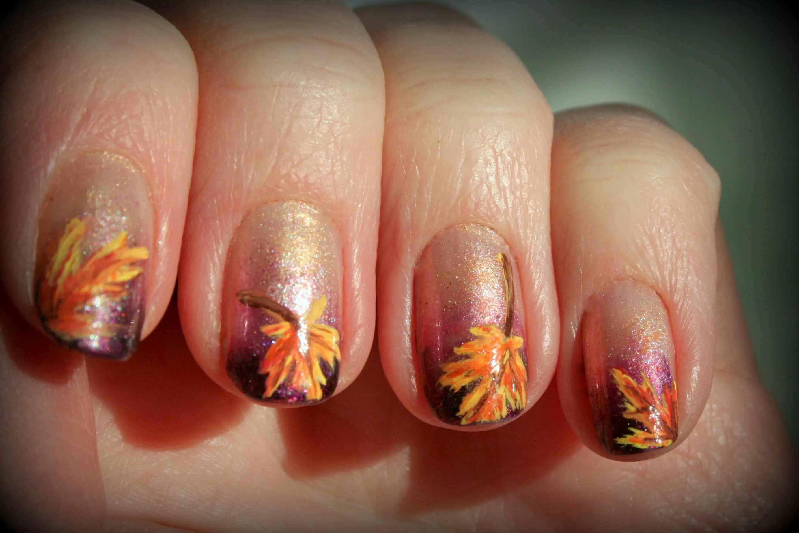 Красивые осенние ногти фото Purple Fall Leaves Thanksgiving nail art, Fall leaves nail art, Thanksgiving nai